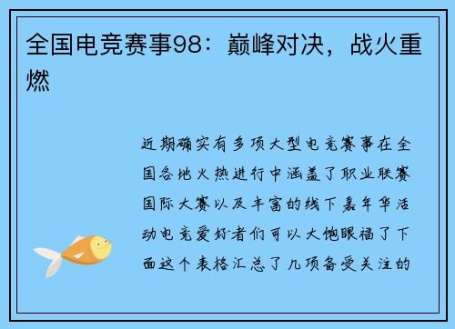 全国电竞赛事98：巅峰对决，战火重燃